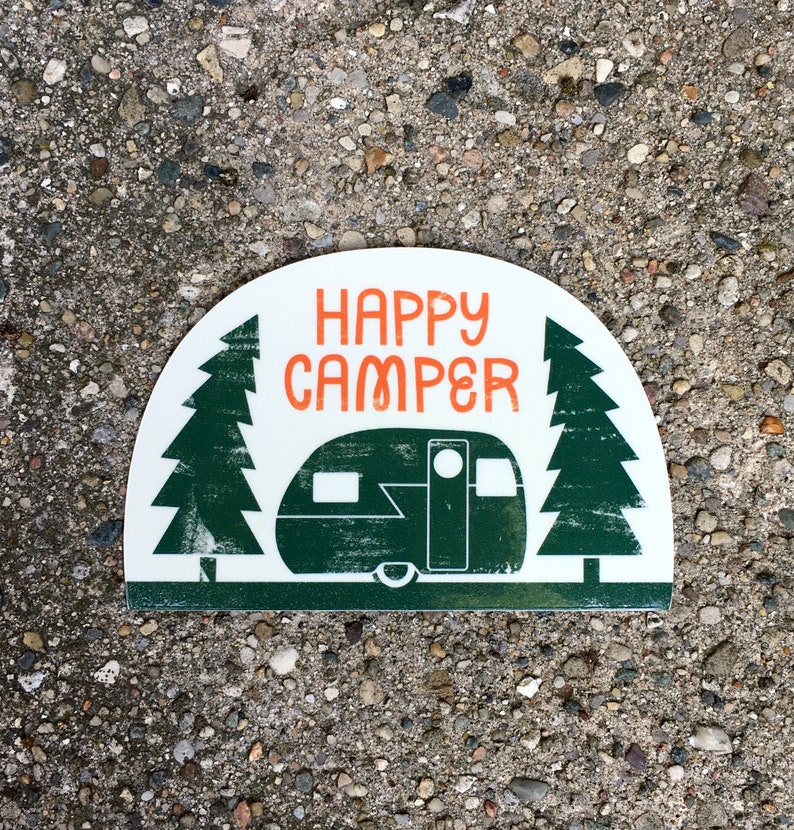 Happy Camper Vinyl Sticker Retro Camper Stickers, Camping Sticker, Camping Decal zdjęcie 2