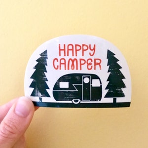 Happy Camper Vinyl Sticker Retro Camper Stickers, Camping Sticker, Camping Decal image 3