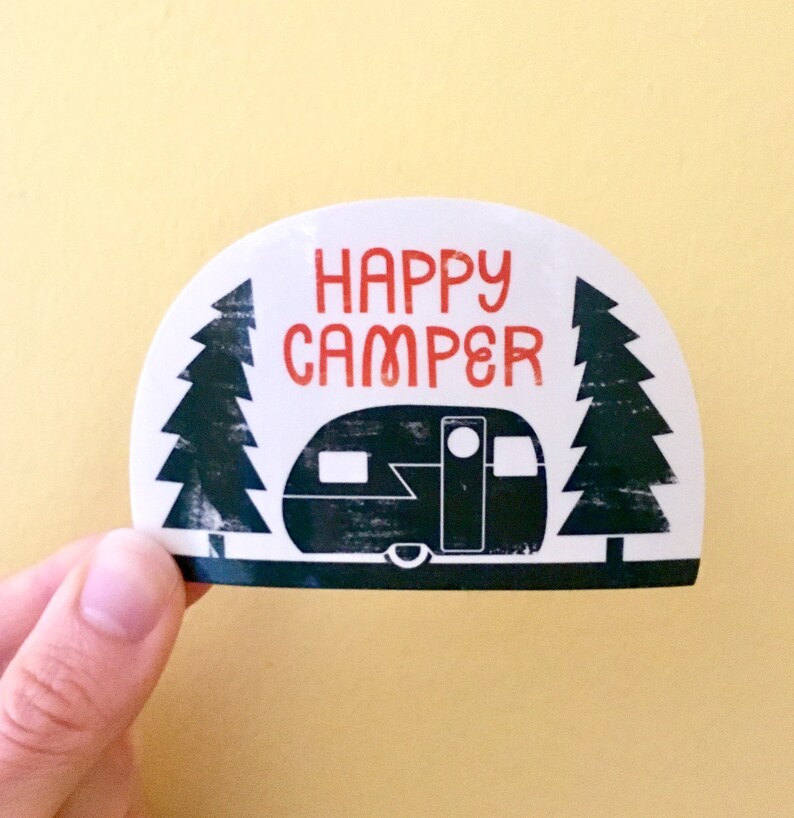 Happy Camper Vinyl Sticker Retro Camper Stickers, Camping Sticker, Camping Decal image 3