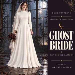 Cartamodello PDF per abito da sposa fantasma / Costume gotico di Halloween / Taglie da donna US 2–30