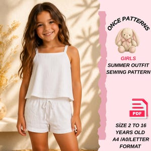 Girls' Summer Outfit Sewing Pattern PDF, Kids' Shorts Set Pattern, Sleeveless Top and Elastic Waist Shorts, DIY Pattern, Ages 2-16