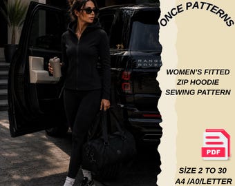 Patrón de costura PDF para sudadera con capucha ajustada con cremallera para mujer / chaqueta Range Rover Mom / patrón de sudadera con capucha / A4 A0 Carta estadounidense 2 a 30