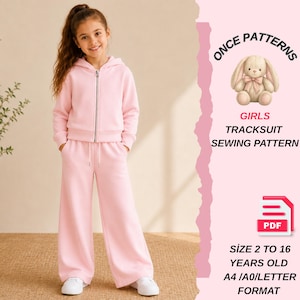 Girls Tracksuit Sewing Pattern PDF, Kids Zip Hoodie and Sweatpants Pattern, Children’s Sweat Set, Lounge Outfit Digital Pattern, Ages 2-16