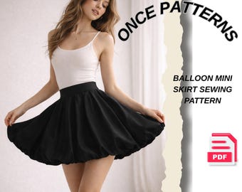Patrón de costura PDF para falda circular completa - Patrón de minifalda con dobladillo abullonado - Patrón de falda de cintura alta - Descarga instantánea, nivel principiante, tallas de la 2 a la 30