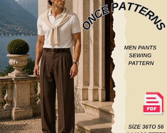 Patrón de costura en PDF para pantalones de hombre / Patrón plisado / Pantalones de cintura alta / Estilo clásico / Pantalones clásicos a medida / Tamaños A4, A0 y Carta (EE. UU.) / Tallas 36 a 56