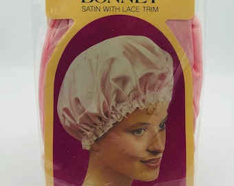 Vintage 1980s Goody Pink Large Coiffure Bonnet Satin with Lace Trim