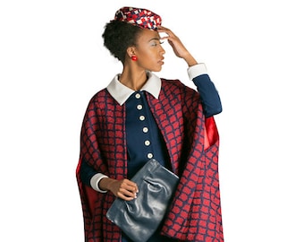 Vintage 1970s Red and Navy Plaid Cape