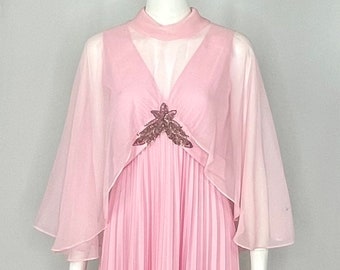 Vintage 1960s Pink Gown with Chiffon Cape