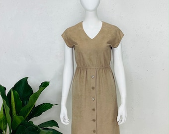 Vintage 1970s Gail Gray Beige Ultrasuede Vestido