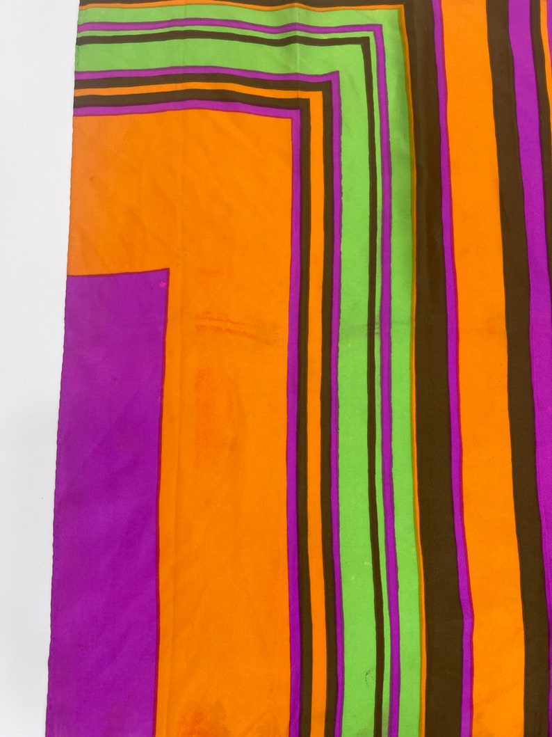 Vintage 1980s Orange Green and Pink Neiman Marcus Striped Silk Scarf image 5