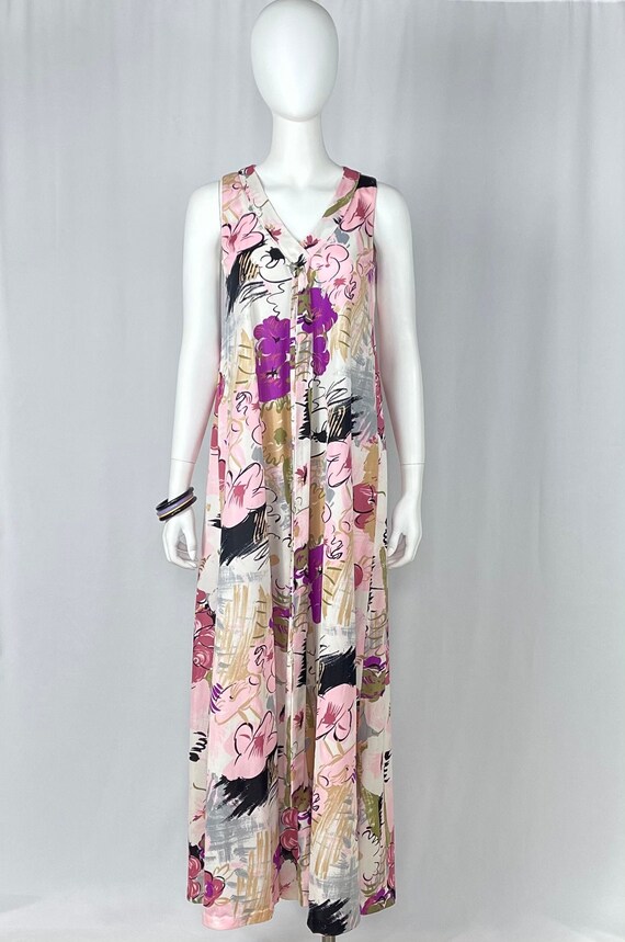 Vintage 1970s Floral Sleeveless Maxi Dress
