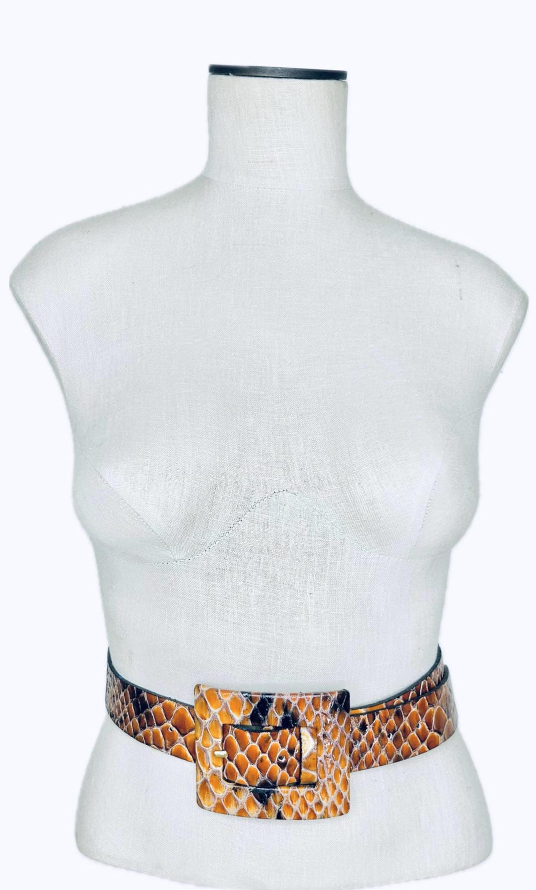 Vintage Berge Brown Leather Snakeskin Wide Belt - Etsy display picture 3