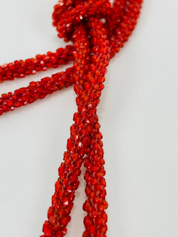 Vintage 1970s Red Beaded Tassel Necklace - image 4