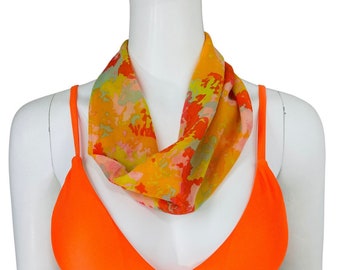 Foulard infini à fleurs orange vintage des années 1980