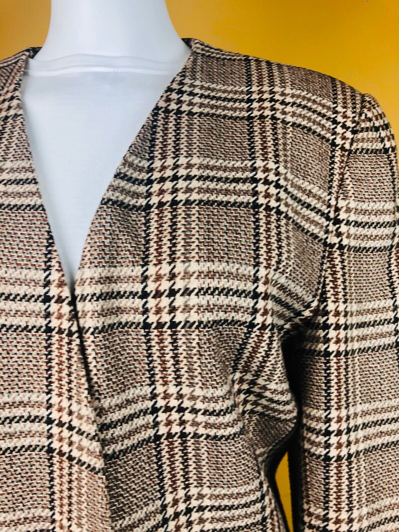 Vintage 1980s Le Suit Brown Plaid Plus SIze Blazer