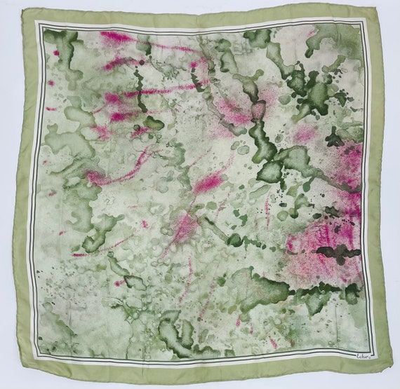 1980s Light Green Echo Scarf With Pink Splatter - image 1