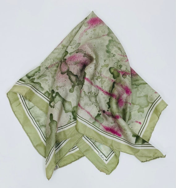 1980s Light Green Echo Scarf With Pink Splatter - image 2