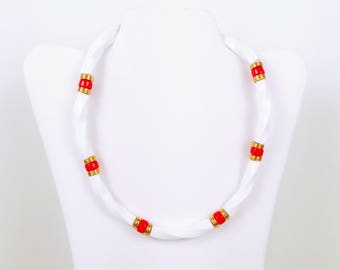 Vintage 1970s White, Red and Gold Plastic Necklace