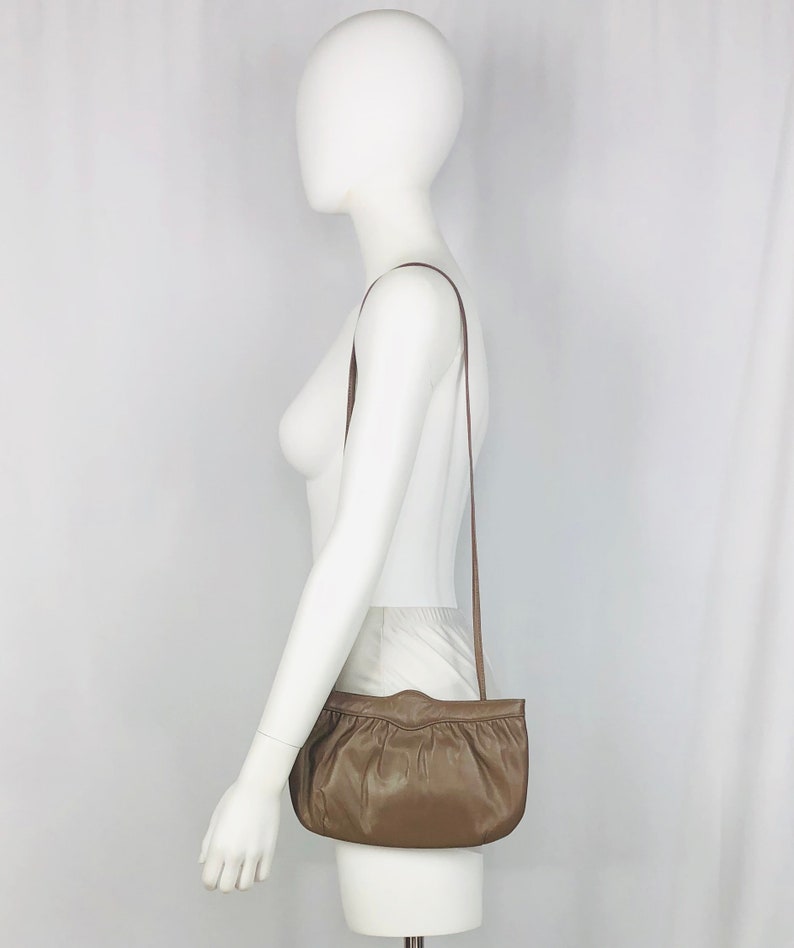 Vintage 1980s Mardone USA Taupe Leather Convertible Clutch image 1