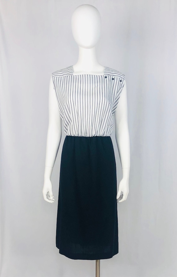 Vintage 1980s Plus Size Black Striped Bodice with… - image 1