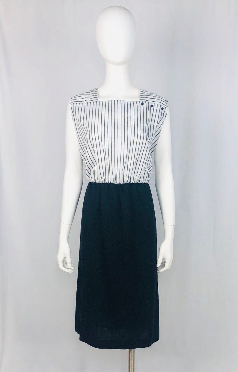 Vintage 1980s Plus Size Black Striped Bodice with Solid Black Bottom image 1