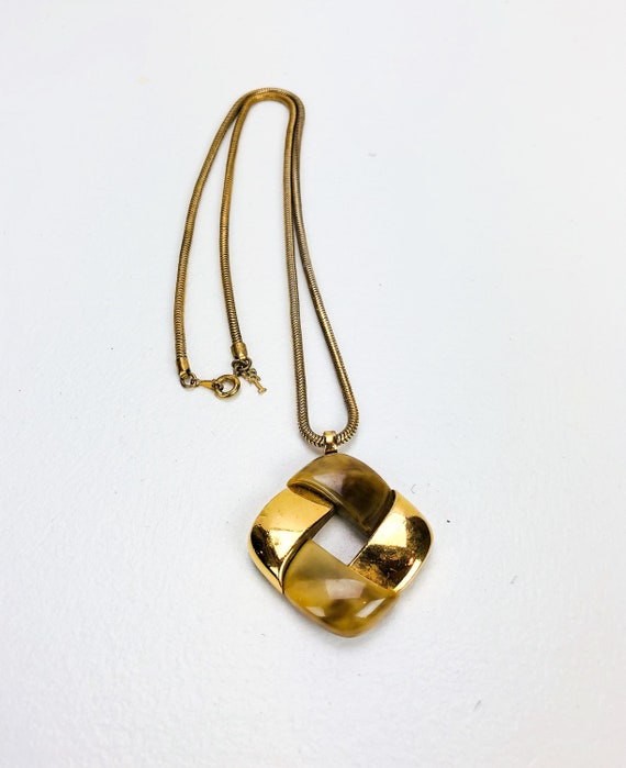 Vintage 1960s Trifari Brown and Gold Square Penda… - image 2