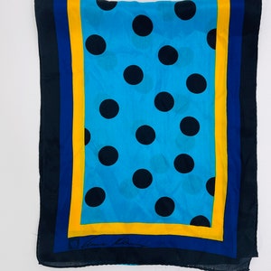 Vintage 1980s Anne Klein Black Turquoise Polka Dot Silk Scarf image 2