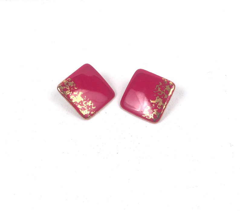Vintage 1980s Red and Gold Square Earrings image 3