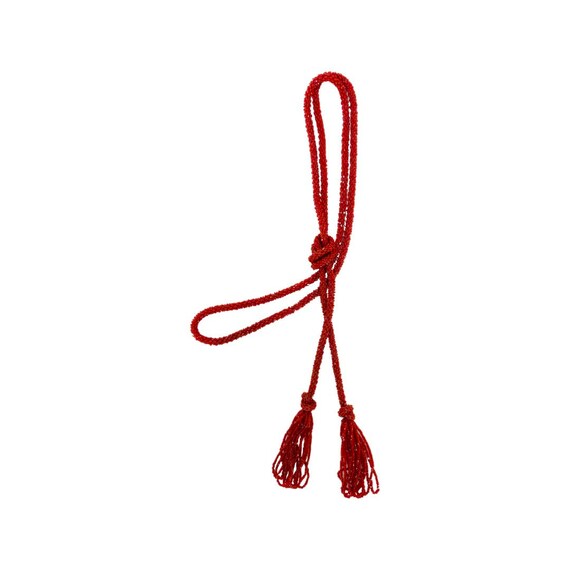 Vintage 1970s Red Beaded Tassel Necklace - image 2