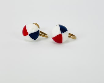 Vintage 1960s Red White and Blue Round Screw Back Clip Ons