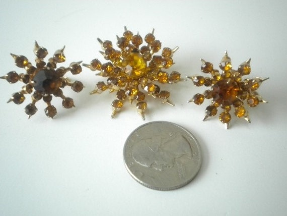 Vintage Coro Yellow Topaz Brooch and Earring Set - image 3