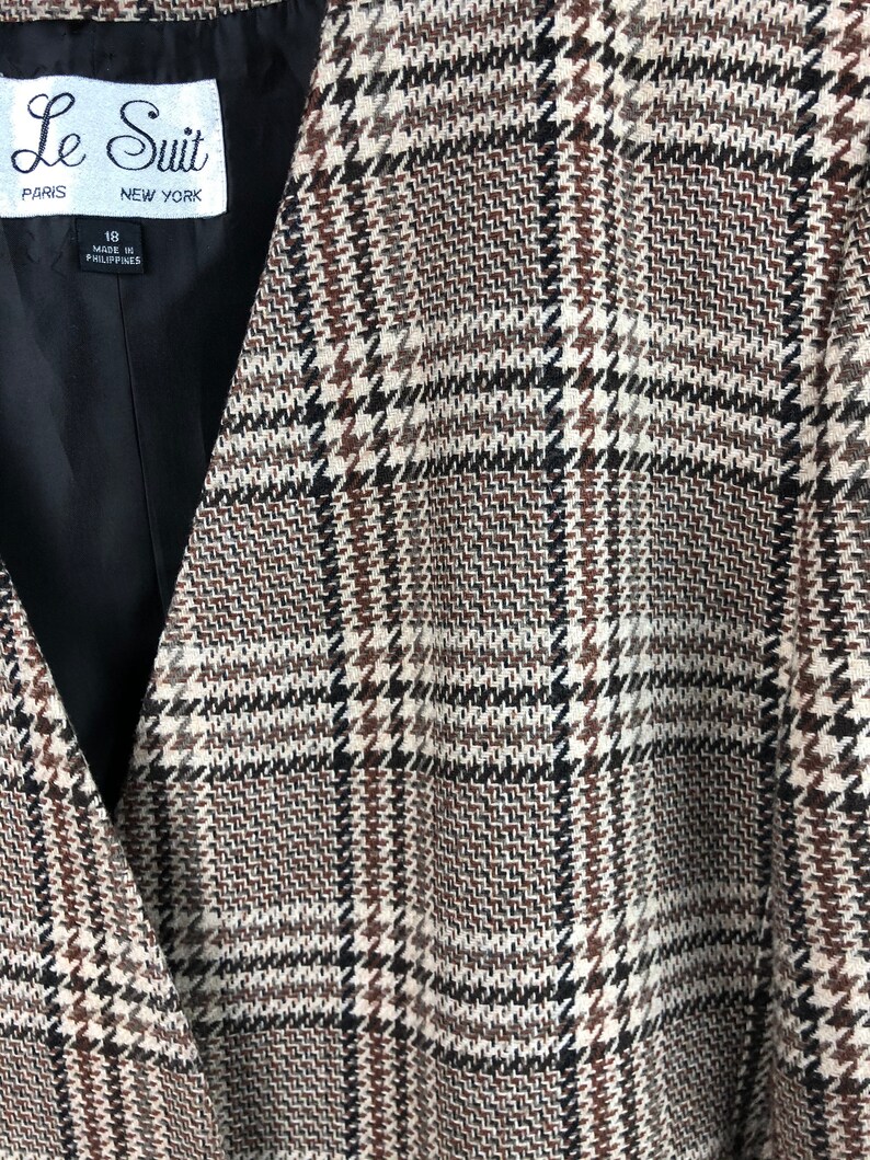 Vintage 1980s Le Suit Brown Plaid Plus SIze Blazer