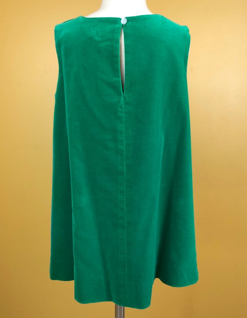 Vintage 1980s Girls Green Velour Sleeveless Dress with Pink Butterflies
