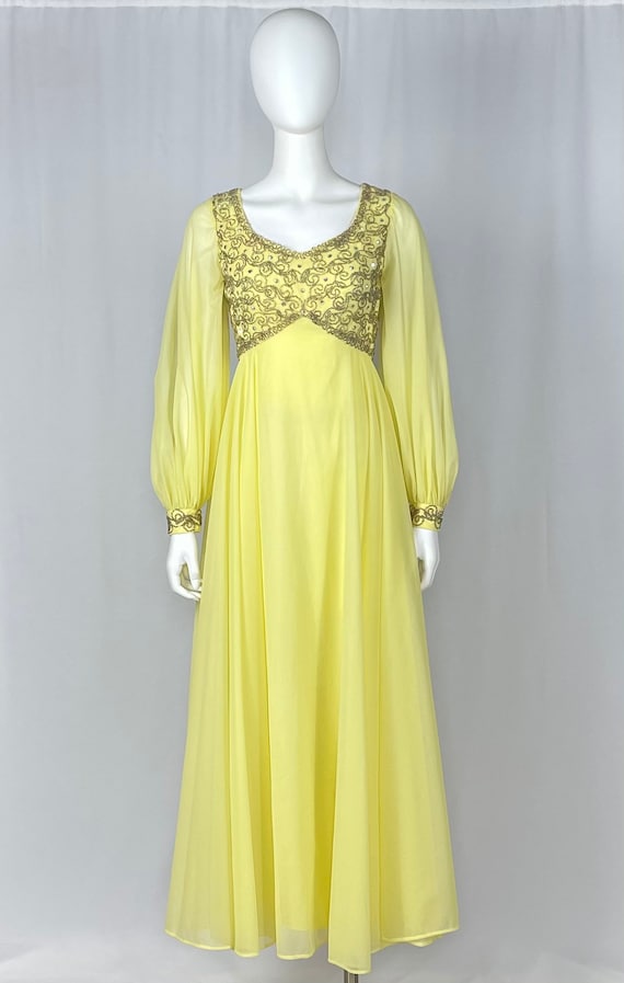1970's Yellow Evening Gown by Mike Benet Formals