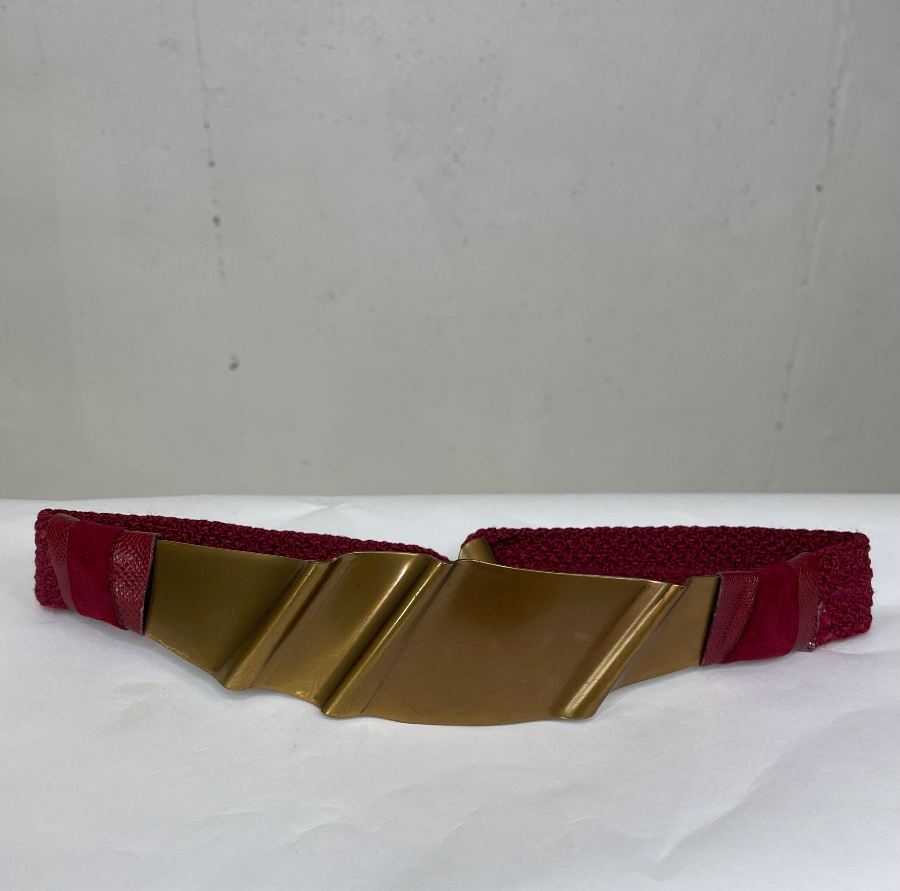 Vintage Burgundy Belt With Large Brass Buckle - Etsy display picture 2