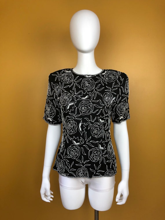 Stenay Black Short Sleeve Blouse with White Sequin