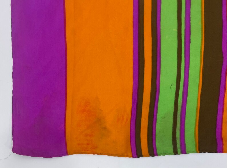Vintage 1980s Orange Green and Pink Neiman Marcus Striped Silk Scarf image 3
