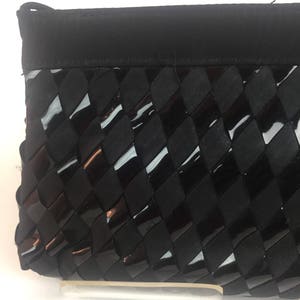 Vintage 1970s LaRegale Ltd Black Evening Bag Clutch Basketweave Satin and Patent Leather image 5