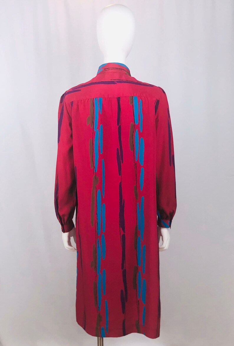 Vintage 1980s Schrader Sport Deep Pink Abstract Print Dress