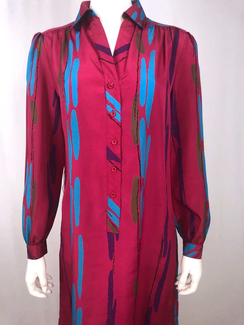 Vintage 1980s Schrader Sport Deep Pink Abstract Print Dress