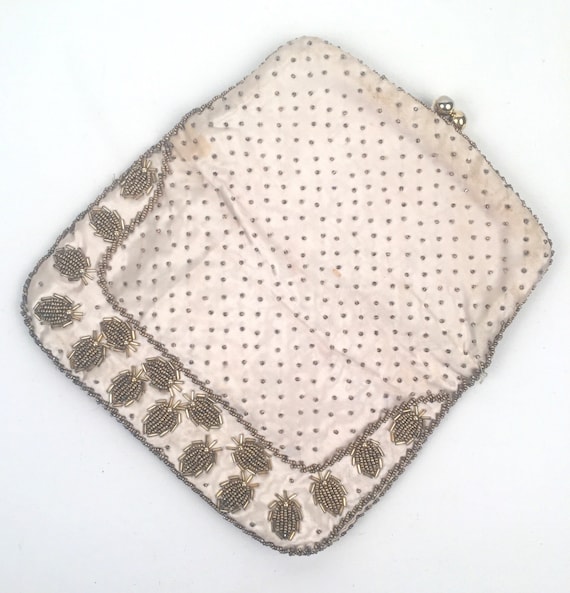 Vintage 1960s Ivory Hand Beaded Clutch Evening Bag - image 5