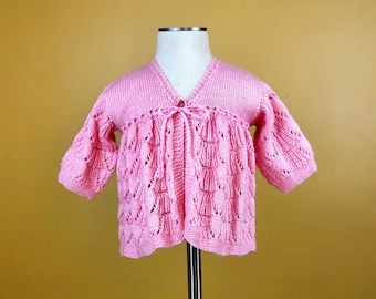 Vintage 1970s Girls Pink Cardigan Sweater