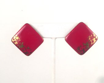 Vintage 1980s Red and Gold Square Earrings