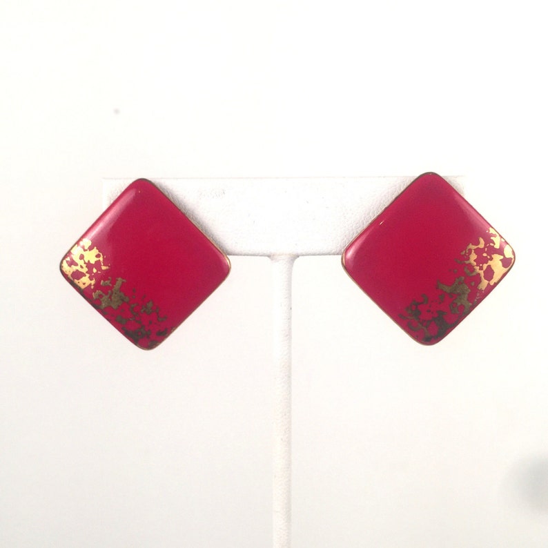 Vintage 1980s Red and Gold Square Earrings image 1