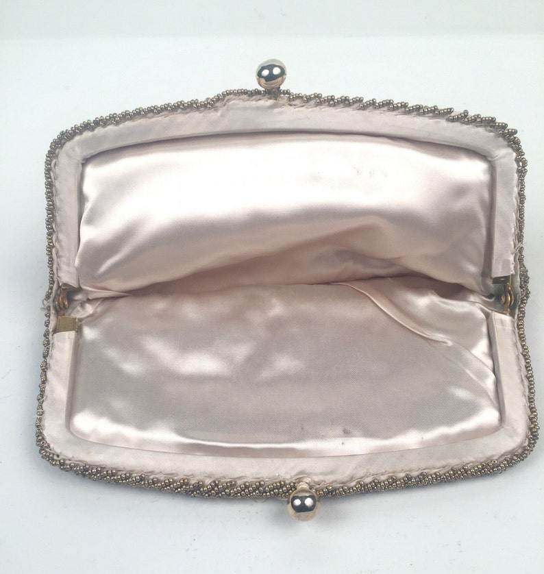 Vintage 1960s Ivory Hand Beaded Clutch Evening Bag image 3