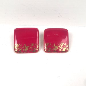 Vintage 1980s Red and Gold Square Earrings image 2