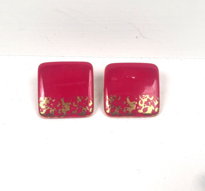 Vintage 1980s Red and Gold Square Earrings image 2