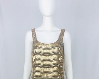 Vintage Camille Marie Black Silk Tank with Gold Sequins