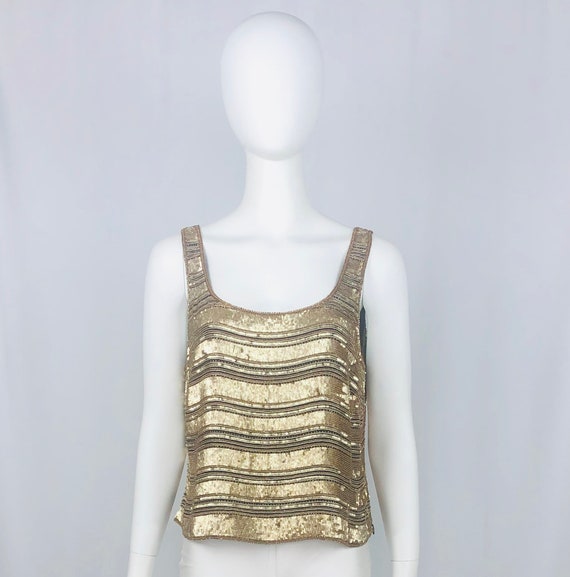 Vintage Camille Marie Black Silk Tank with Gold S… - image 1