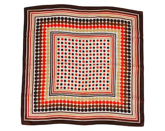 vintage des années 1970 Foulard à pois beige, marron, marron foncé, orange et blanc